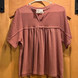 Women's Pink Waffle Knit Top